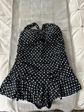Black Polka Skull Print Swimdress